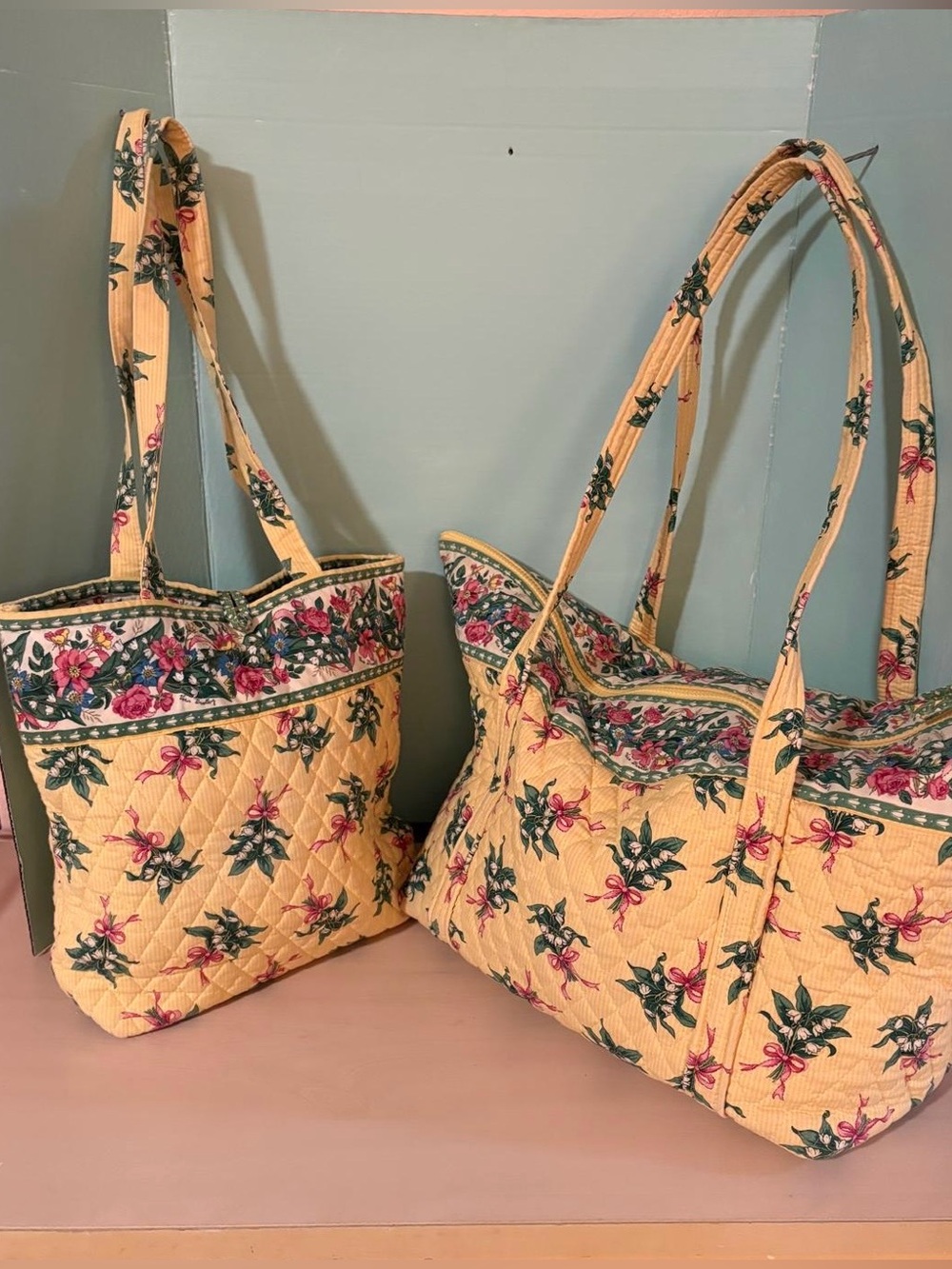 Vera Bradley 2002 vintage 2 pc. Yellow Floral Hope Tote & Miller bag retired
